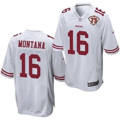 Men San Francisco 49ers #16 Joe Montana White 75th Anniversary Throwback Game Jersey